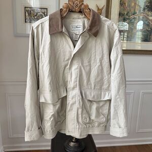LL Bean Jacket Mens Beige Harrington Full Zip Barn Chore Coat Jacket Khaki L